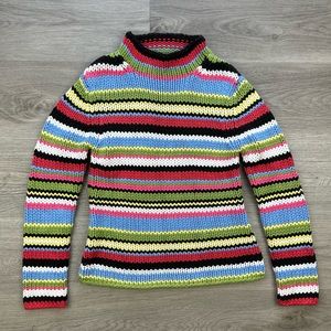 Vintage 90s Multicolored Striped Mock Neck Knit Sweater Top